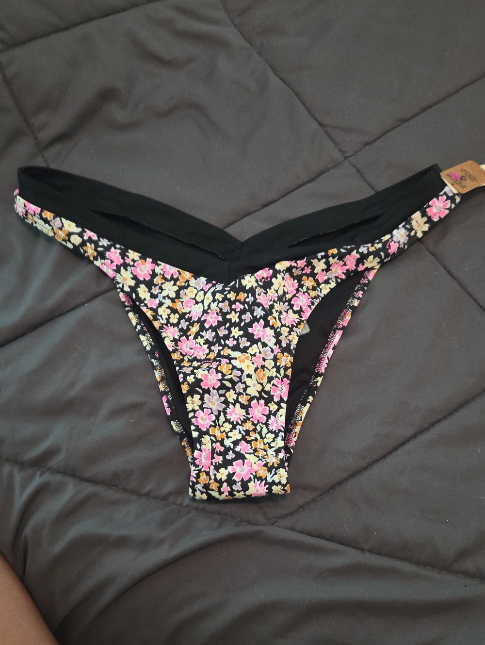 Womens Black Floral Bikini Bottoms